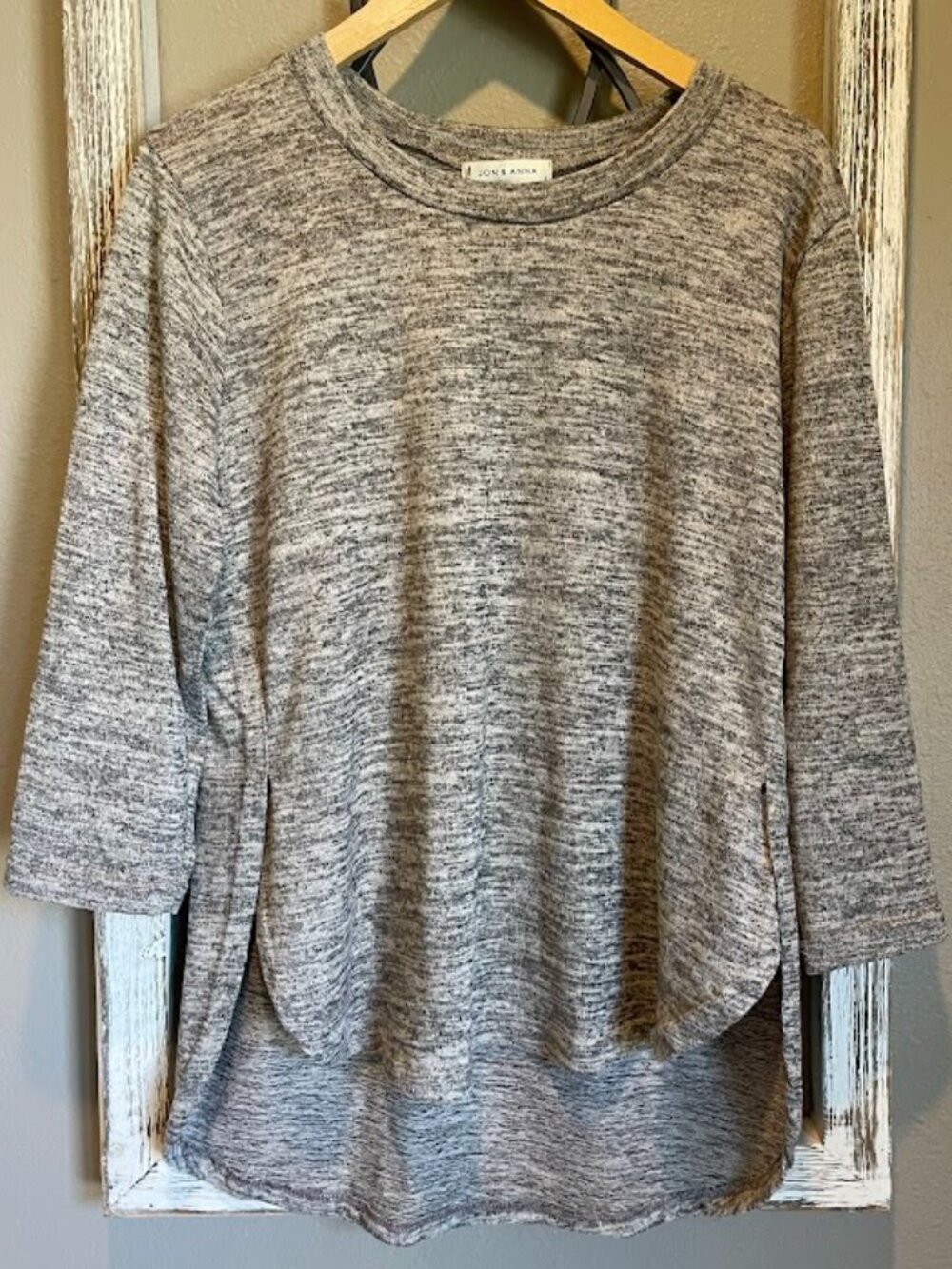Jon & Anna Heather Gray Marled Knit Top | 3/4 Sleeve | Hi-Low Hem  | Large